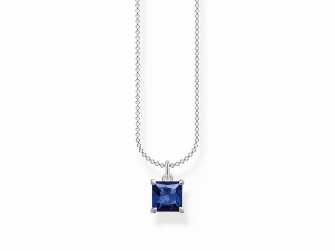 Thomas Sabo Kette KE2156-699-32-L45V aus Sterling Silber mit glanzvollem blauem Keramikstein als Anhänger, 45 cm verstellbar, elegant und stilvoll.