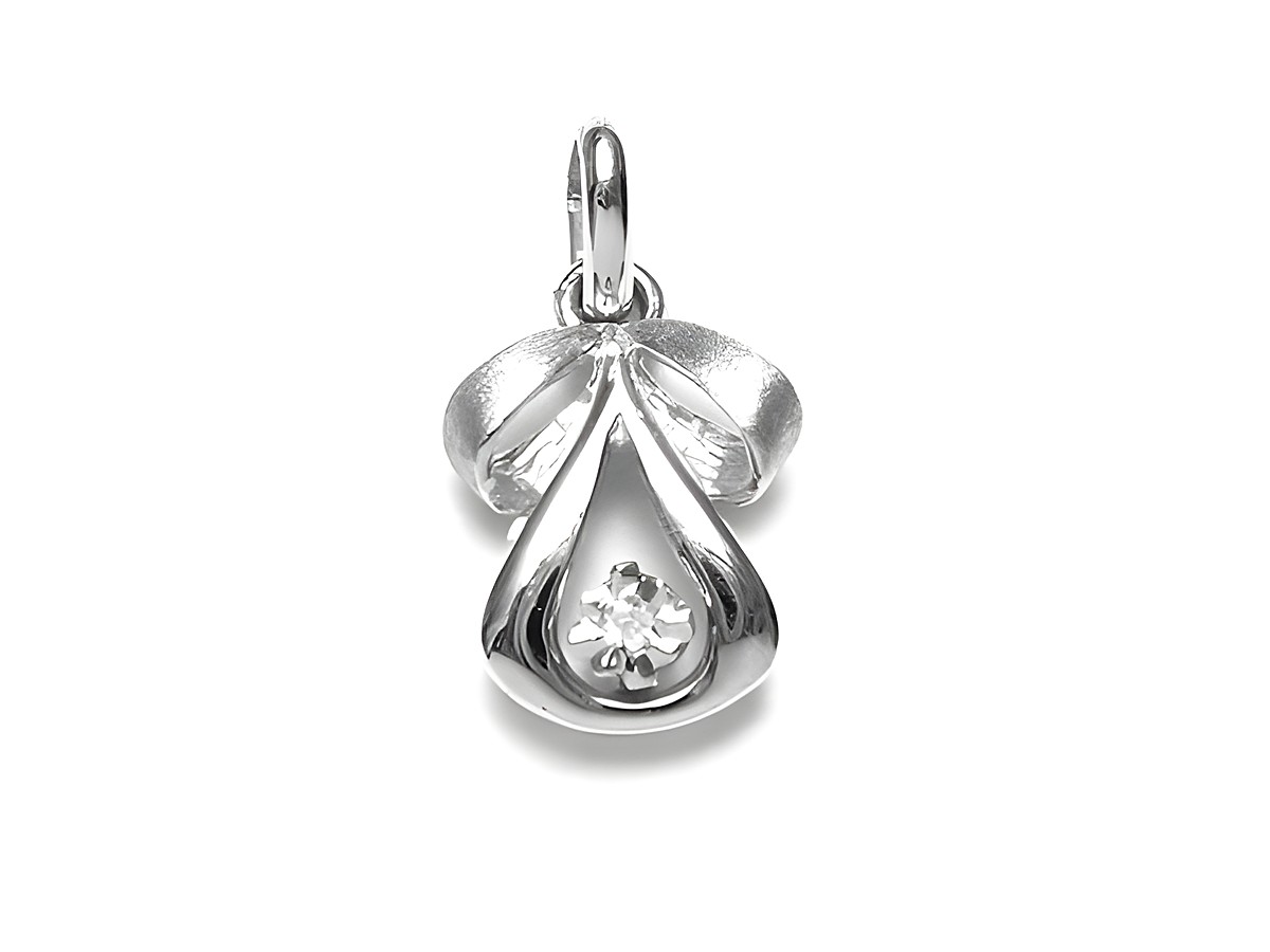 Weißgold Designer Gold 333 Anhänger mit Diamant, Hersteller Juwelier Harnisch, eleganter Tropfen-Design, funkelnder Diamant in der Mitte, perfekt als edles Schmuckstück.