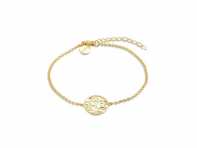 Xenox Sterling Silber Armband XS2897G in Gelbgold vergoldet mit Lebensbaum-Motiv, Ankerkette, verstellbar von 15 bis 20 cm, elegantes Design für jeden Anlass.