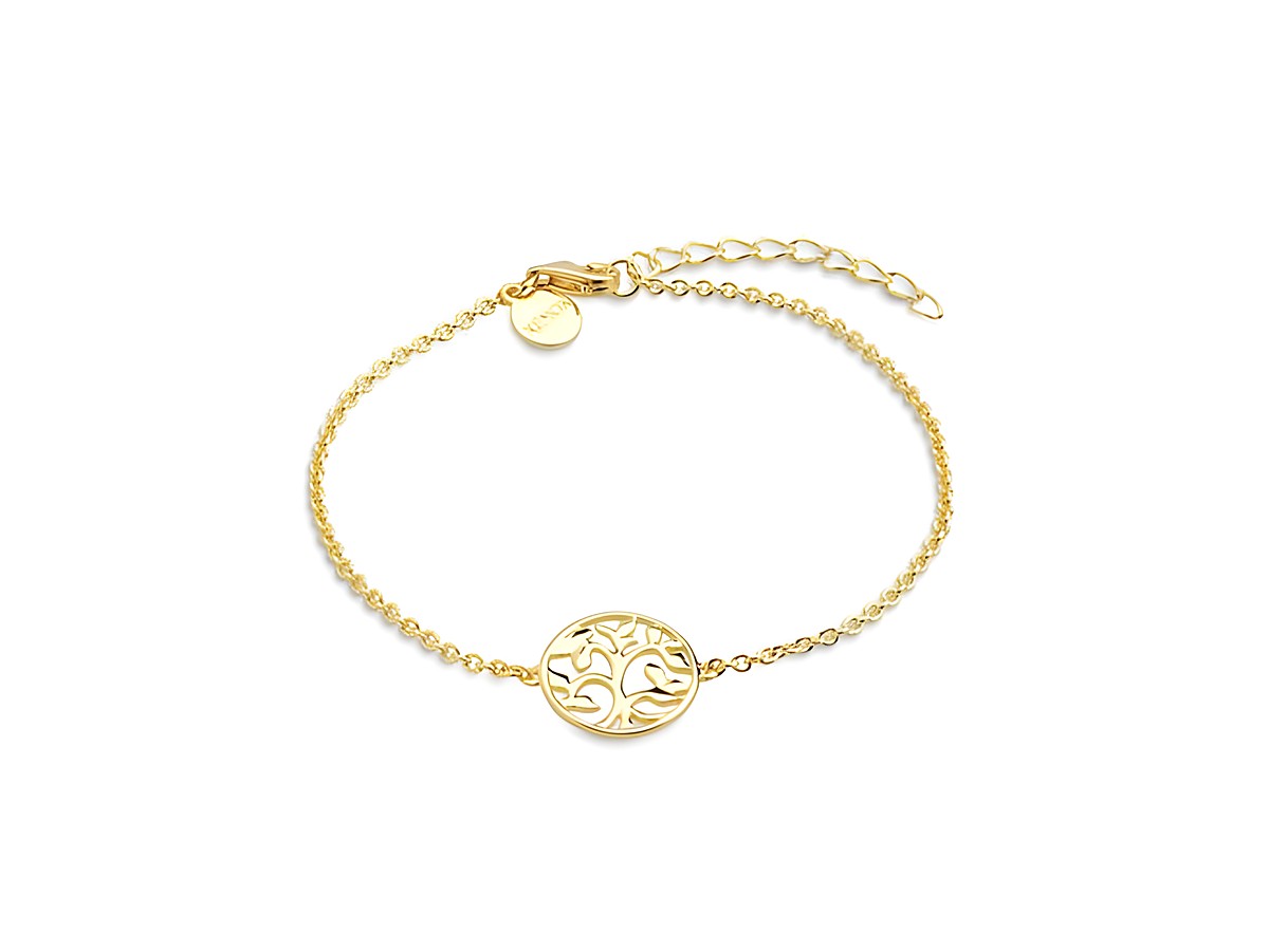 Xenox Sterling Silber Armband XS2897G in Gelbgold vergoldet mit Lebensbaum-Motiv, Ankerkette, verstellbar von 15 bis 20 cm, elegantes Design für jeden Anlass.