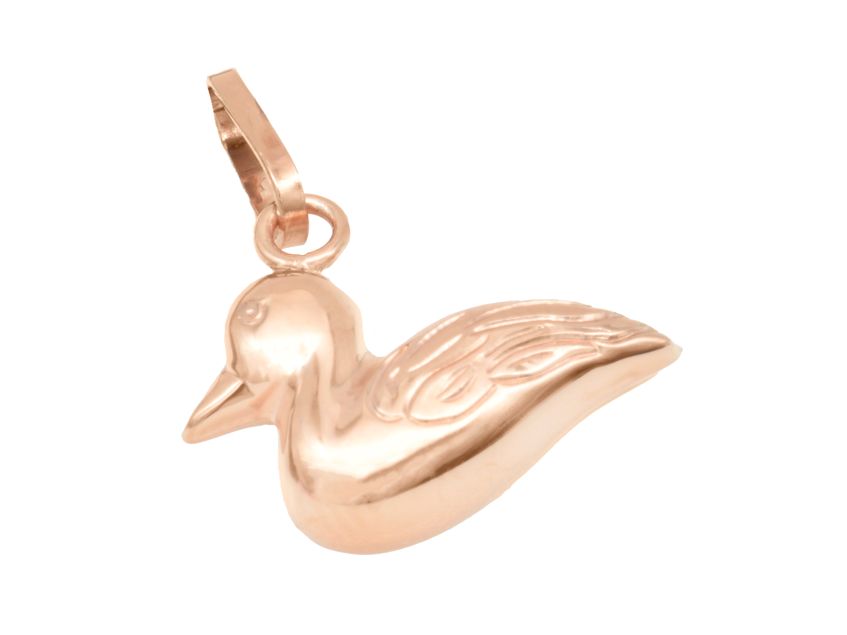 Silber Anhänger in Form eines Entchens, aus roségold vergoldetem poliertem Material, Hersteller Juwelier Harnisch, geeignet für Tierliebhaber.