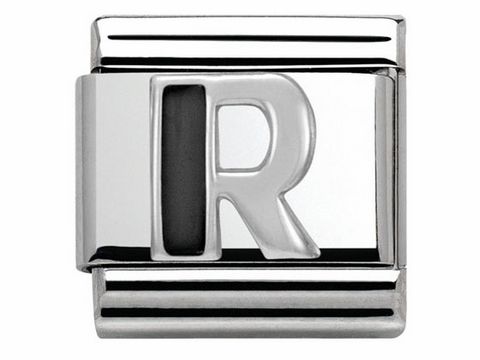 Classic SilverShine Buchstabe R aus Emaille von Nomination, glänzende Oberfläche, elegantes Design, ideal für Armbänder, edel und modern.
