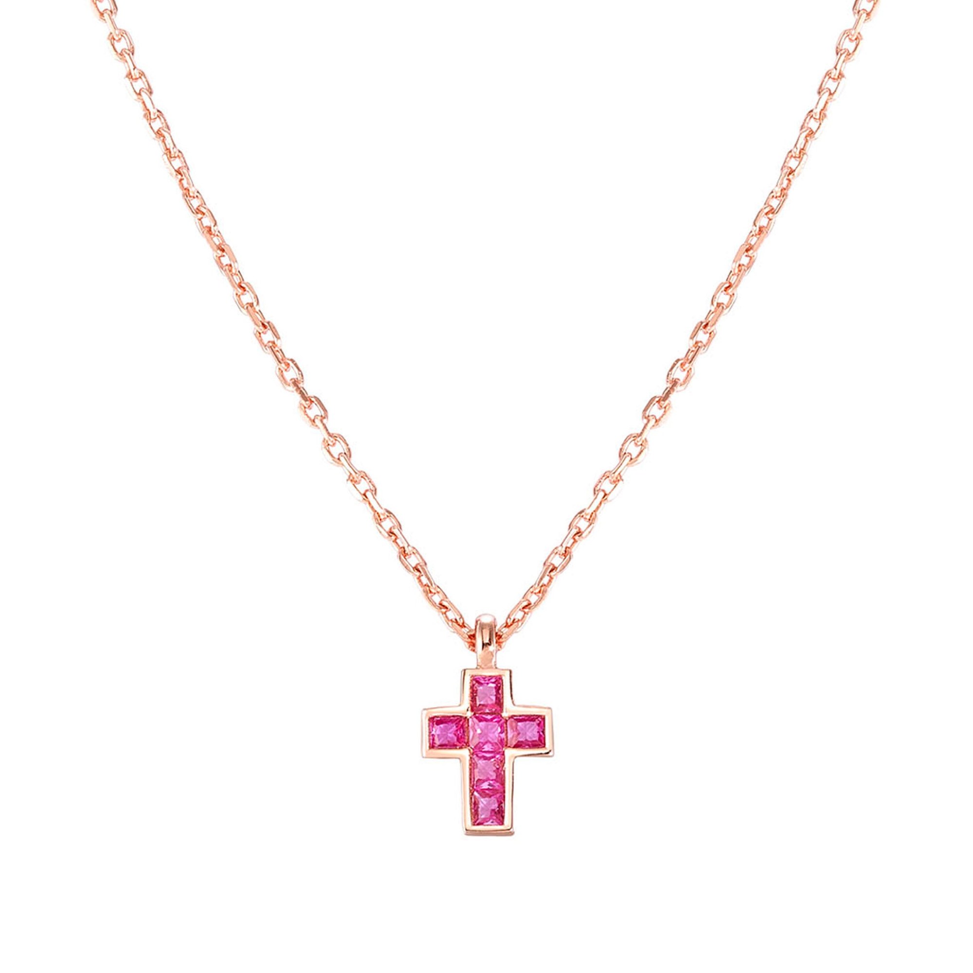 Nomination Carismatica kl. Kreuz Collier - Roségold vergoldet - Zirkonia Fuchsia - 38 - 44 cm