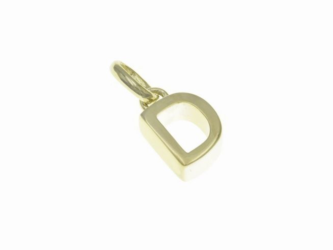 Anhänger aus poliertem Sterling Silber in der Form des Buchstabens D, vergoldet mit Gelbgold, Hersteller Juwelier Harnisch.