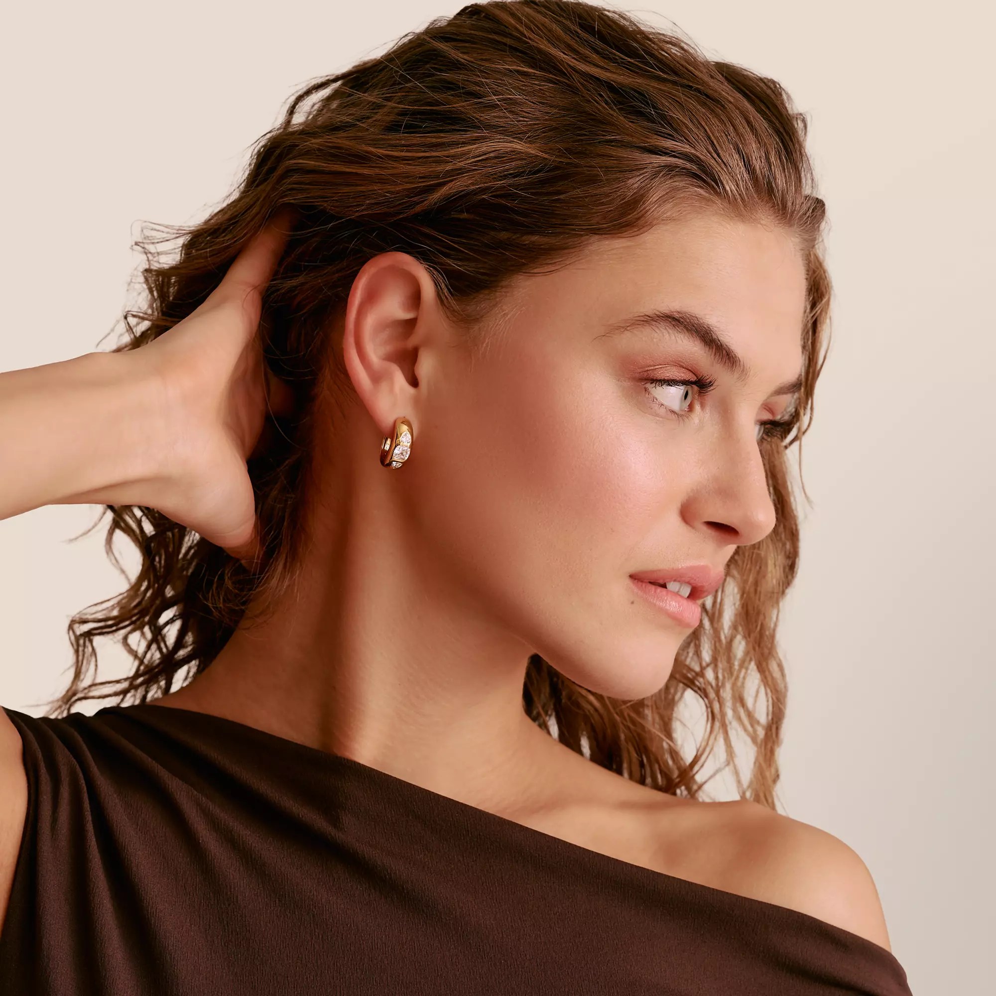 Thomas Sabo Bold Elegance Creolen - 750/- Gold auf Silber & Zirkonia - Weiß – Ansicht 3