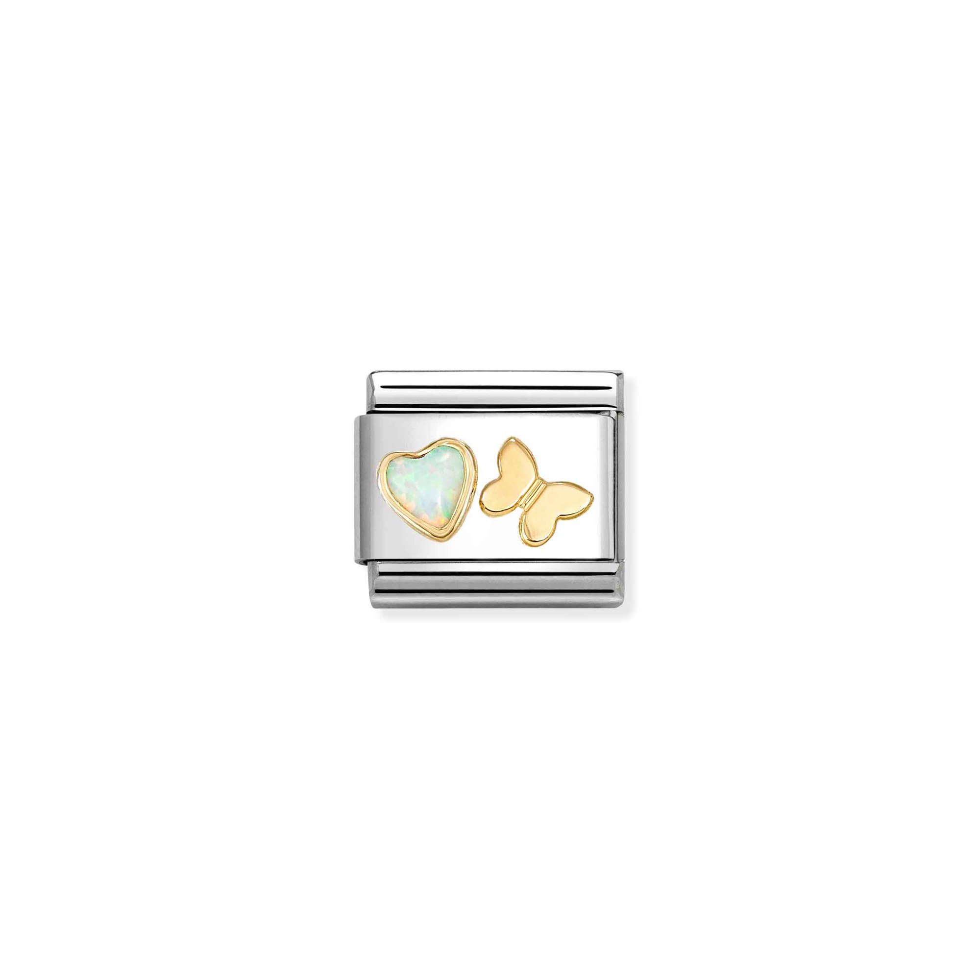Nomination Composable Classic Charm Herz Schmetterling Opal weiß - Edelstahl, Gold 750 Gelbgold – Ansicht 2
