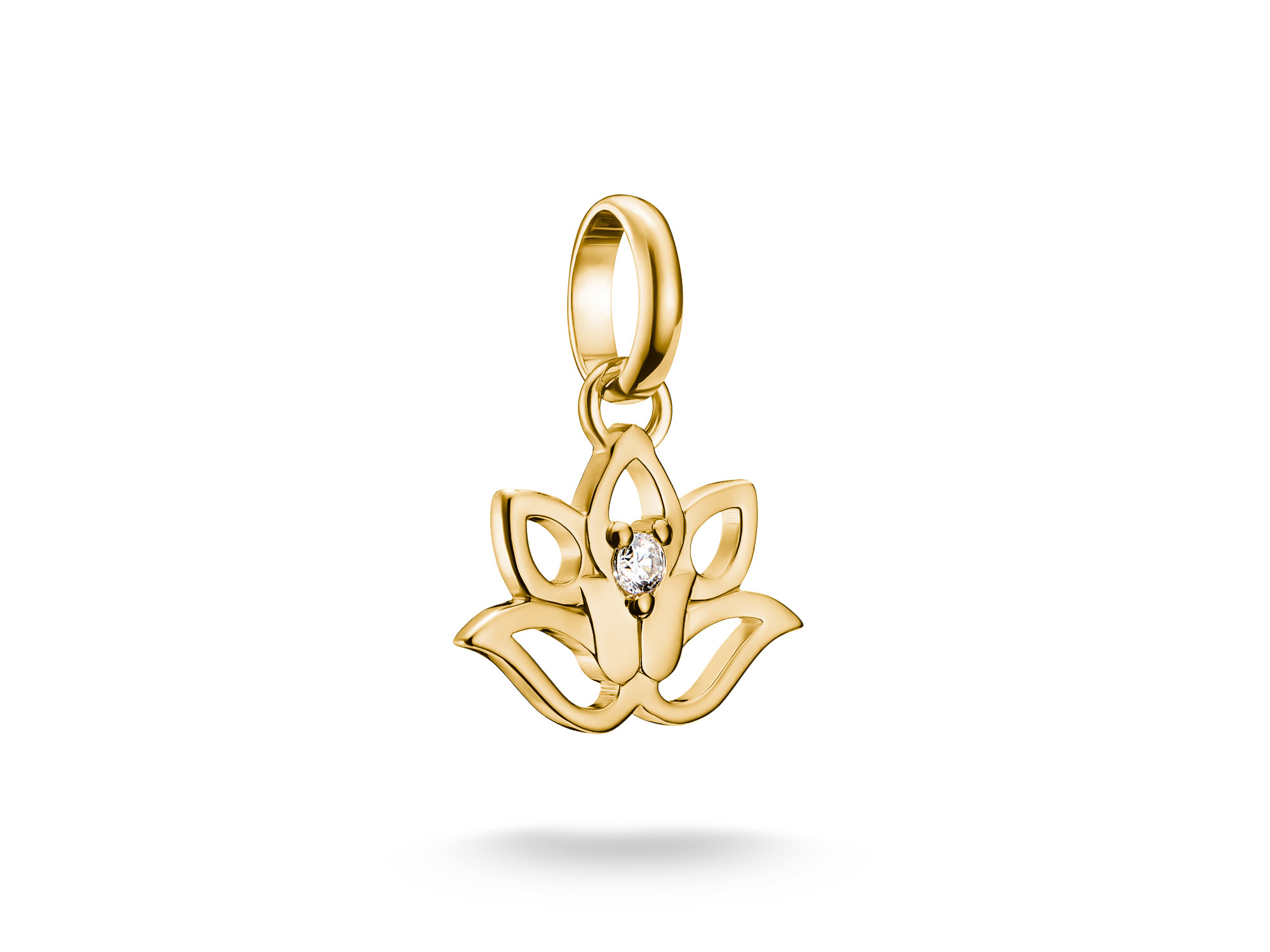 Charm von Thomas Sabo mit Lotusblüten-Motiv aus Silber und vergoldetem Gelbgold, verziert mit Zirkonia. Teil der Charm Club CONNECT Kollektion.