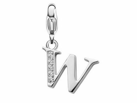 Silberner Charm in Form des Buchstabens W mit funkelnden Kristallen auf der linken Seite, geeignet für Schmuckstücke von Ti Sento.