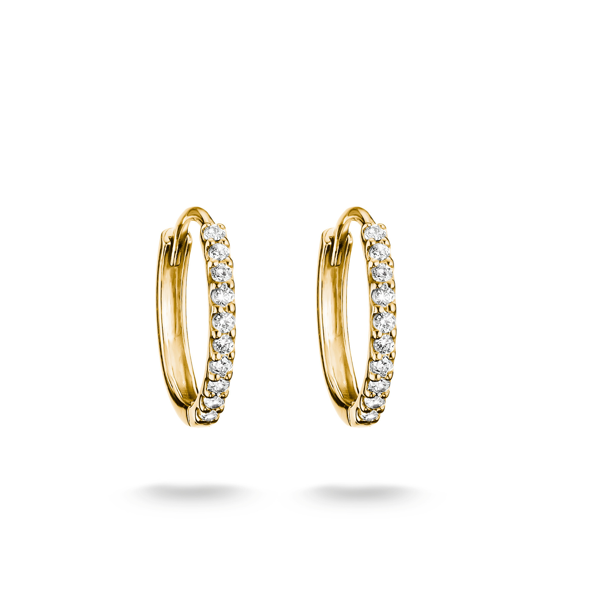 Zwei vergoldete Creolen von Thomas Sabo mit weißem Zirkonia, hochglänzend, 12,7 mm, elegant und schick, ideal für jeden Anlass. Neuheit im Sortiment.