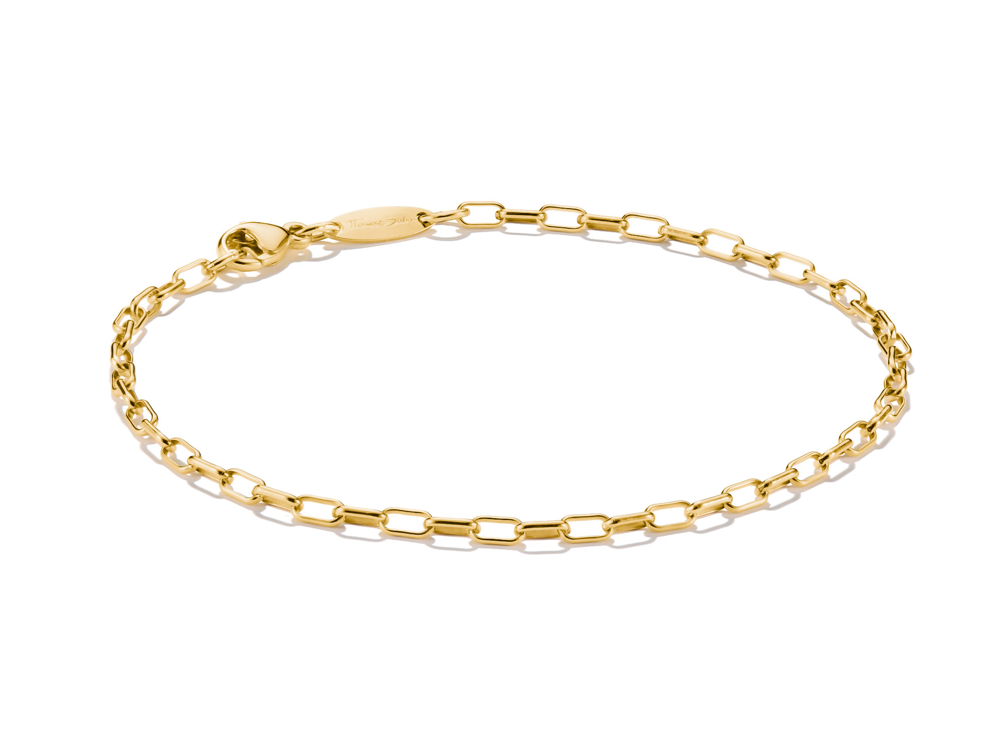 Silbernes Paperclip Armband von Thomas Sabo in Gelbgold Vergoldung, Teil der Charm Club CONNECT Kollektion, größenverstellbar von 16 bis 19 cm, elegantes Design.