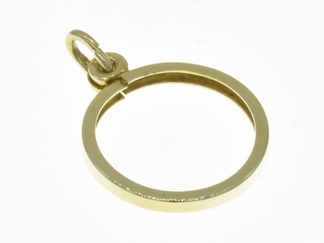 Münzfassung Anhänger aus 585 Gold, schlichtes Design mit maximal 15 mm Durchmesser für Münzen, hergestellt von Juwelier Harnisch, ideal für individuelle Schmuckgestaltungen.