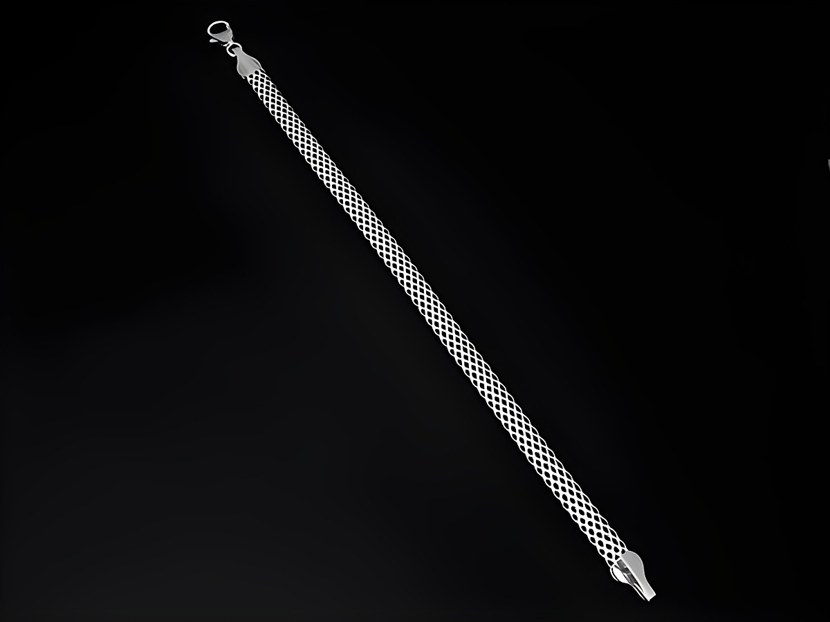 Armband Geflecht Silber rhodiniert 19 cm mit Karabiner des Herstellers Juwelier Harnisch ohne Stein, elegant und zeitlos in schlichtem Design. – Ansicht 2