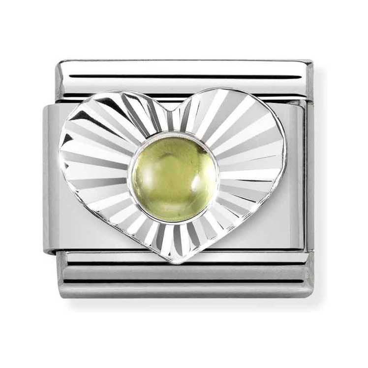 Nomination Composable Classic Charm Herz Peridot grün - Edelstahl, Sterling Silber diamantiert