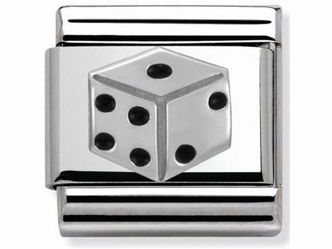 Classic Würfel von Nomination mit einem silbernen Würfelmotiv, das die Augenzählung zeigt, ideal für individuelle Schmuckstücke und persönliche Geschenke.