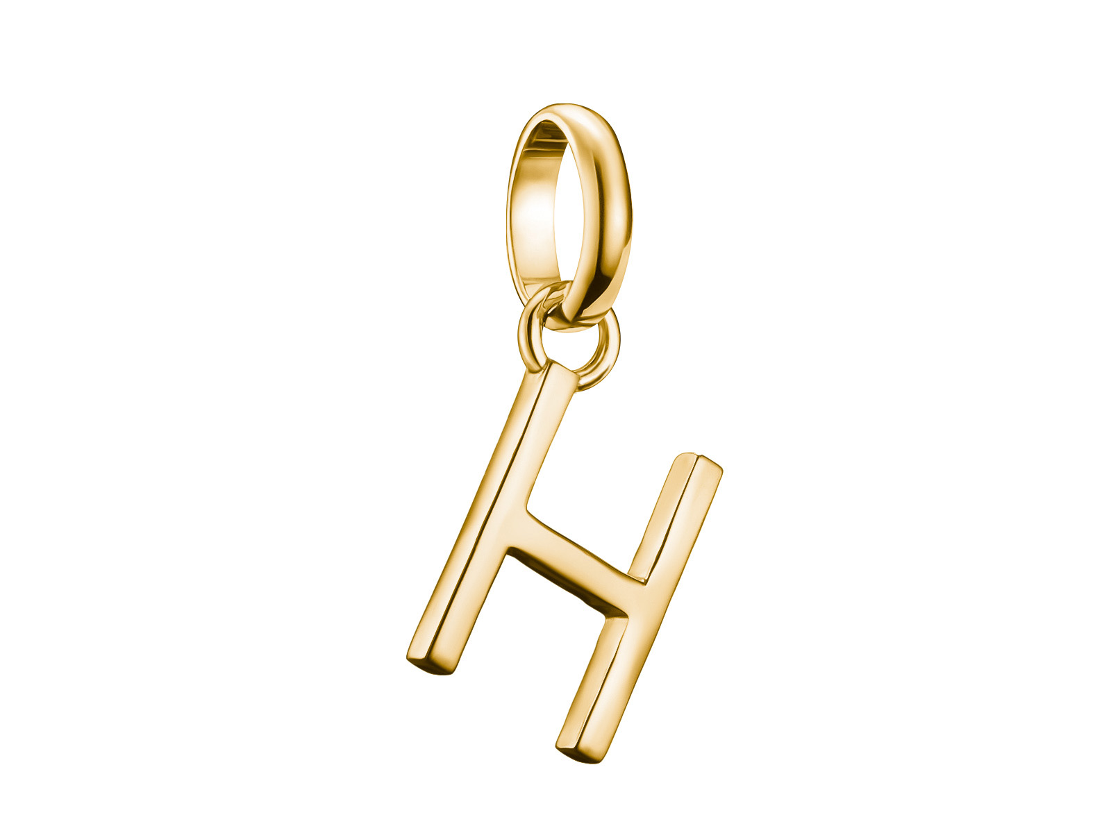 Charm in Form des Buchstabens H aus Silber mit gelbgoldener Vergoldung, ideal für das Thomas Sabo Charm Club CONNECT System, an einer Öse befestigt.