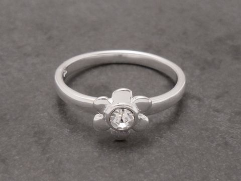 300366-0 Blume Ring niedlich aus Sterling Silber mit Kristallglas in der Mitte, Größe 52, Hersteller Juwelier Harnisch, ideal bis Größe 52 oder 16,5, eleganter Schmuck.