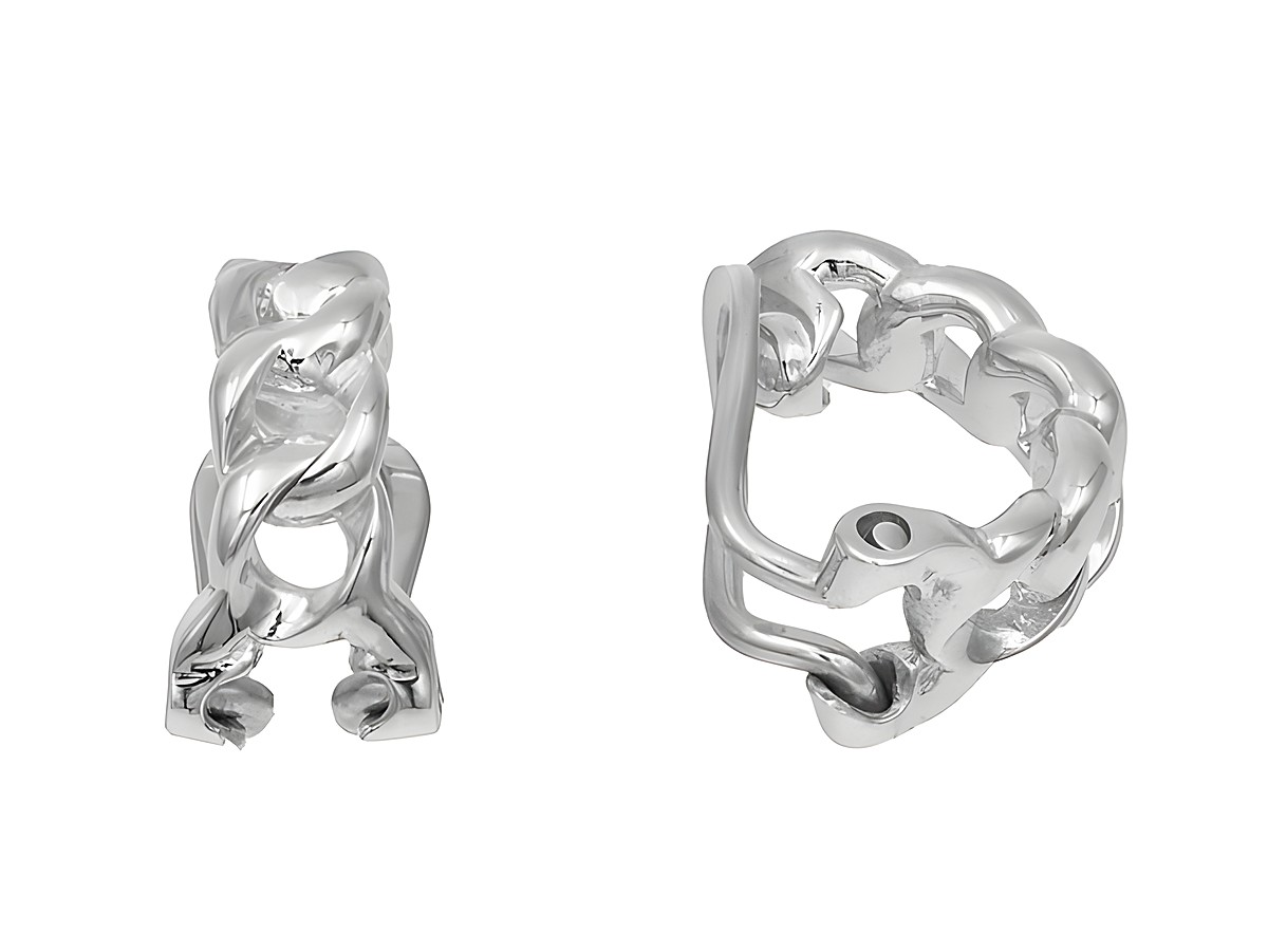 Ohrclips aus Sterling Silber, poliert und rhodiniert, im Design einer Panzerkette, Hersteller Juwelier Harnisch, elegant und modern für jeden Anlass.