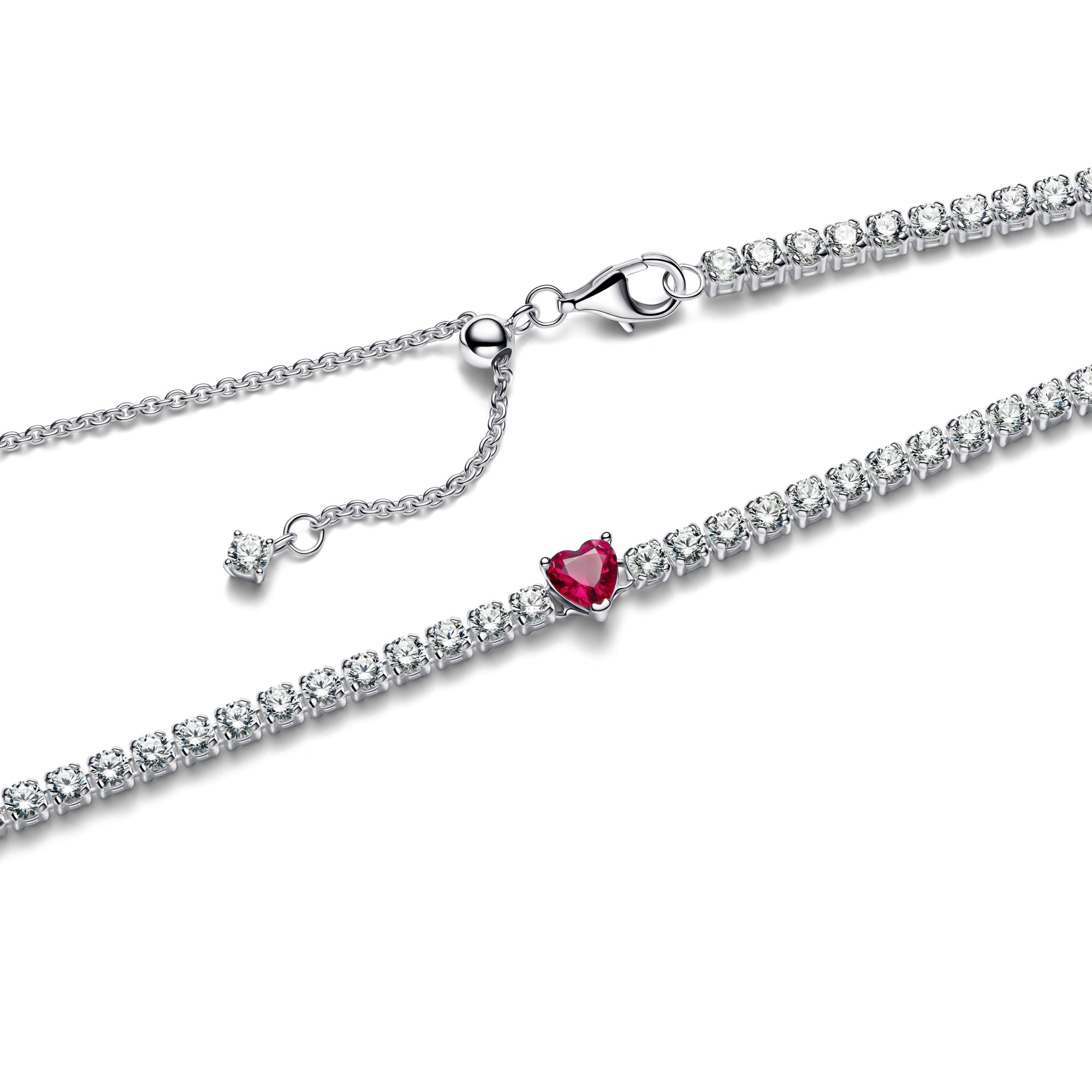 Pandora Herz-Collier aus Silber mit Kirschen in rotem Jubiläums-Kristall und klarem Zirkonia - 40 cm – Ansicht 2