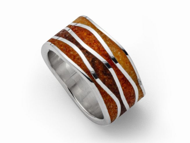 Sterling Silber Ring mit Wellenmuster aus Bernstein in warmen Farbtönen, Größe 54, elegante Verarbeitung und moderner Look, ideal für stilvolle Akzente im Alltag.