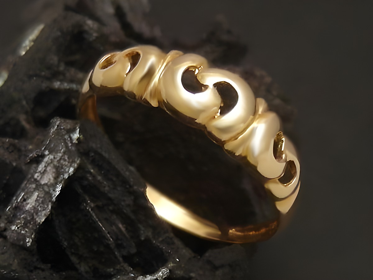 Goldring meisterhaft Gold 750 Größe 59, Hersteller Juwelier Harnisch, bis Größe 58/18,5, elegant geschwungenes Design mit offenen Elementen.