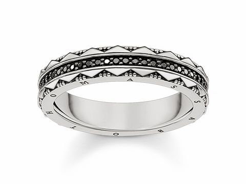 Thomas Sabo TR2106-643-11-60 Ring aus geschwärztem Silber in Größe 60 mit Zirkonia, dekoratives Design mit geometrischen Mustern und vereinten Ringen für einen eleganten Look.
