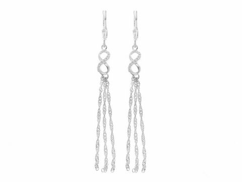 Verspielt designte Ohrringe Hänger in Silber rhodiniert mit Unendlich-Zeichen und Kettchen. Hersteller Juwelier Harnisch, ausgestattet mit Stein für zusätzlichen Glanz.