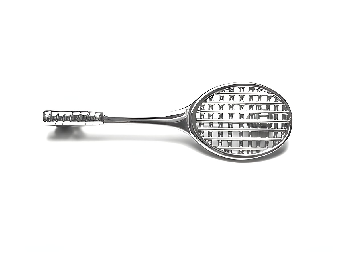 Echte Silber Brosche in Form eines Tennisschlägers, sportliches Design, Hersteller Juwelier Harnisch, ideal für Tennisliebhaber und als modisches Accessoire.