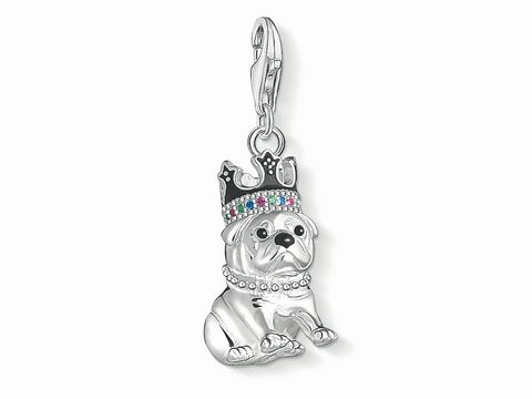 41610916-0 Charm-Anhänger Mops mit Krone aus Silber von Thomas Sabo, detailreich gestaltet mit funkelnden Elementen, ideal für tierische Liebhaber und Schmuckfans.