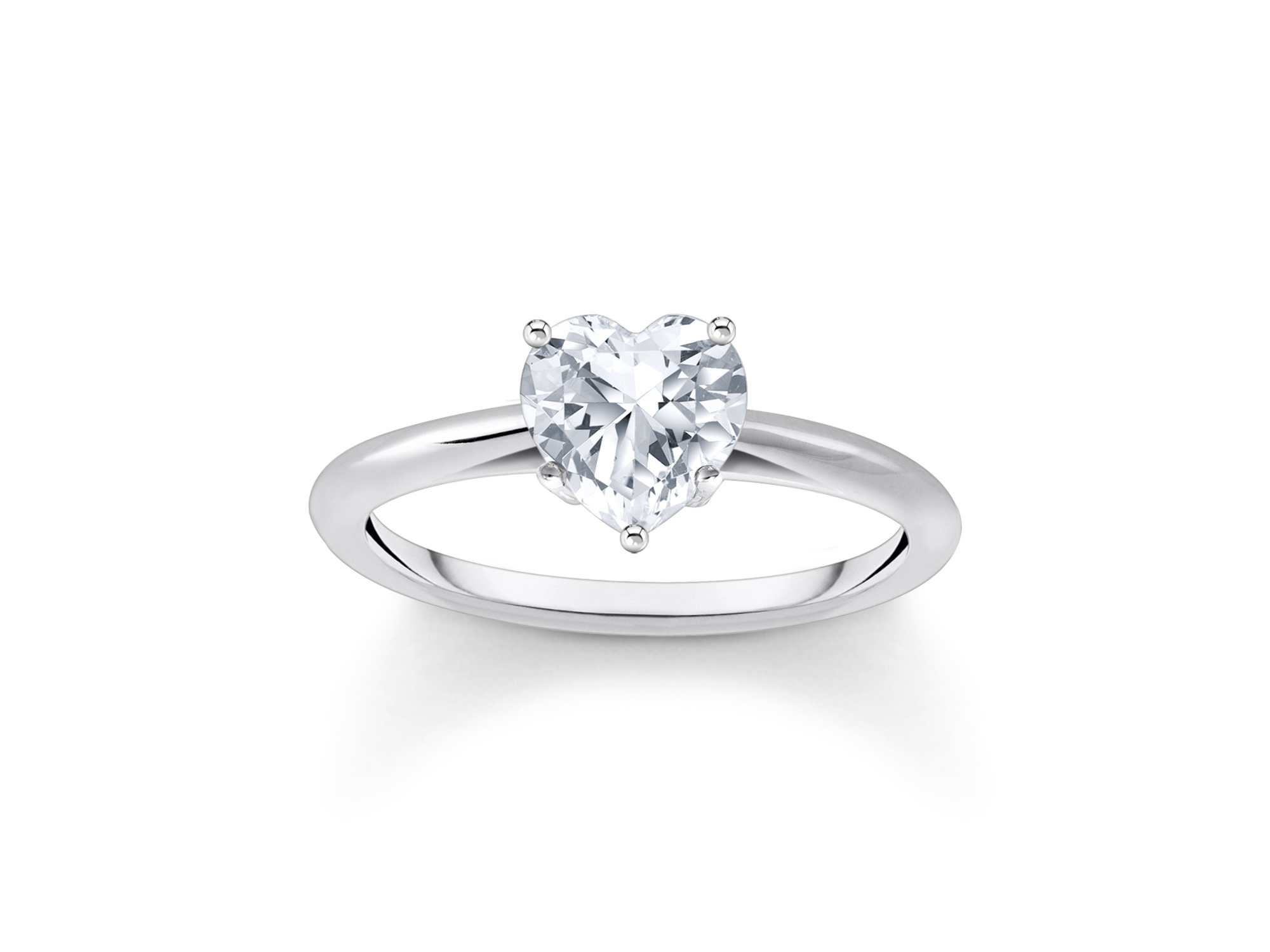 Herzförmiger Silberring von Thomas Sabo mit Zirkonia, Modell TR2476-051-14-50, Größe 50, elegantes Design ideal für besondere Anlässe.