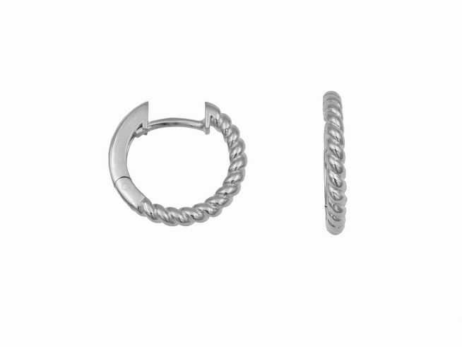 Creolen 1,5 cm aus Sterling Silber rhodiniert, mit gekordeltem Design, Hersteller Juwelier Harnisch, Durchmesser bis 15 mm, elegant und stilvoll für jeden Anlass.