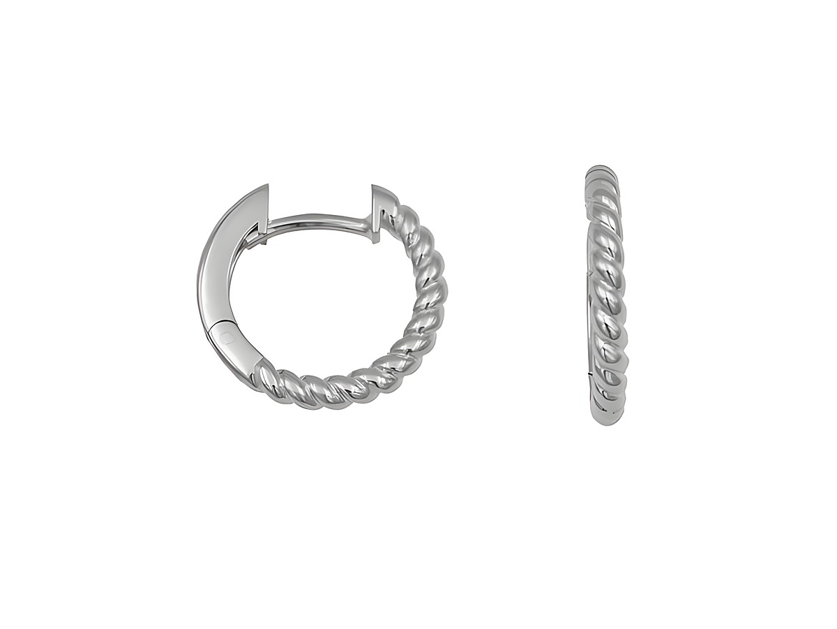 Creolen 1,5 cm aus Sterling Silber rhodiniert, mit gekordeltem Design, Hersteller Juwelier Harnisch, Durchmesser bis 15 mm, elegant und stilvoll für jeden Anlass.