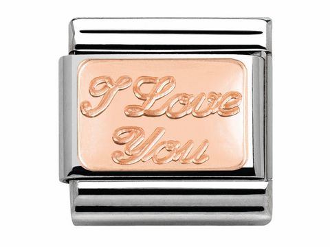 Roségoldene Nomination Classic Platte mit der Aufschrift I love you, elegant und modern gestaltet, passt perfekt zu jedem Armband und ist ein schönes Geschenk für besondere Anlässe.