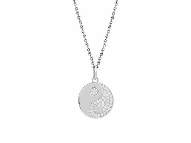 Xenox Sterling Silber Kette XS3457K mit Yin und Yang Anhänger, 40-45 cm lang, feine Ankerkette aus der LUCKY ONES Kollektion, elegantes und zeitloses Design.