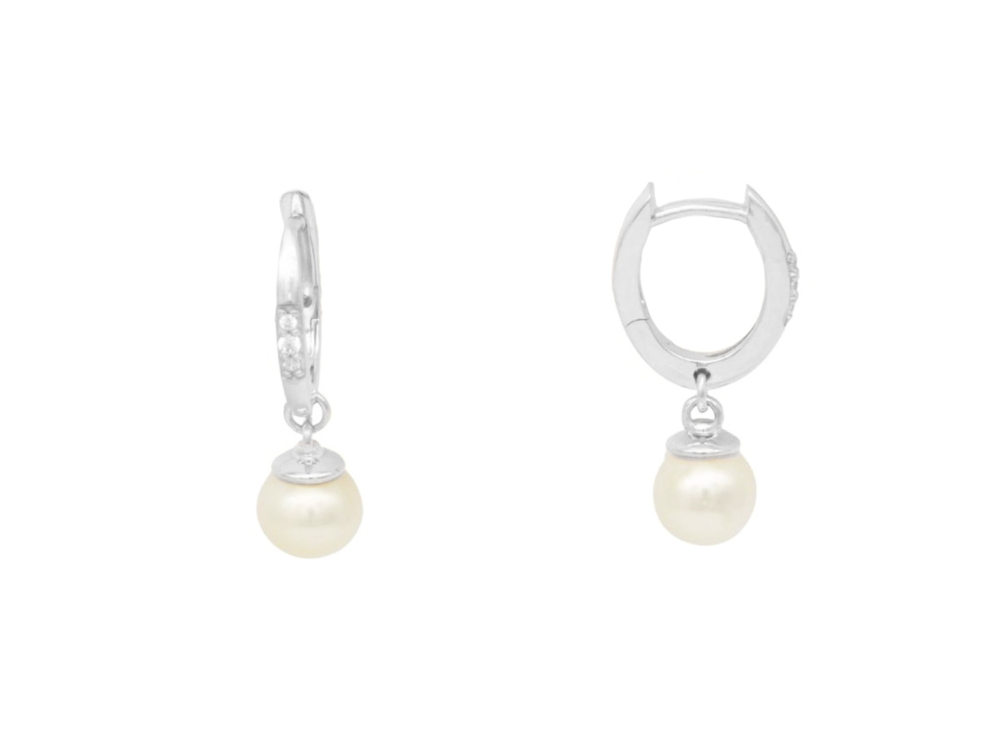 Ohrring Perle Creolen - Sterling Silber rhodiniert - Zuchtperle + Zirkonia