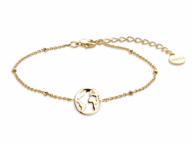 Xenox Sterling Silber Armband XS2986G in Gelbgold vergoldet mit Kareekette und Weltkugel Anhänger, verstellbar von 15 bis 20 cm, ideal für Abenteuerlustige.