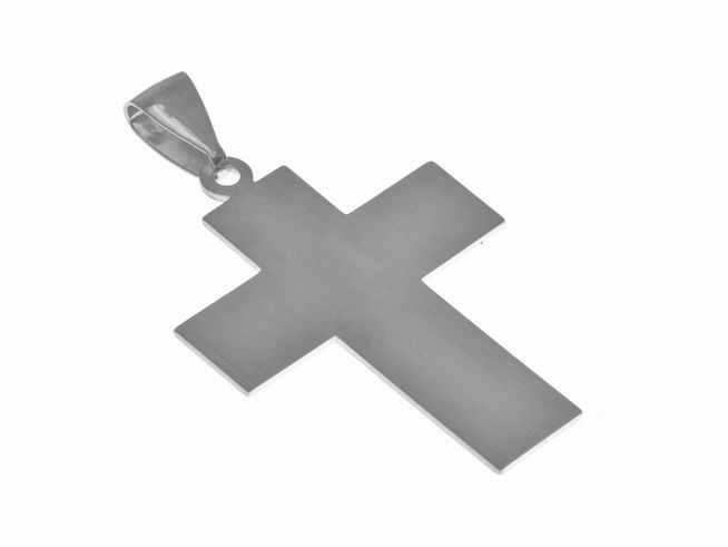 Anhänger aus Sterling Silber in Kreuzform, mattiert und rhodiniert, mit dem Motiv Vater unser, Hersteller Juwelier Harnisch, elegantes und zeitloses Design.
