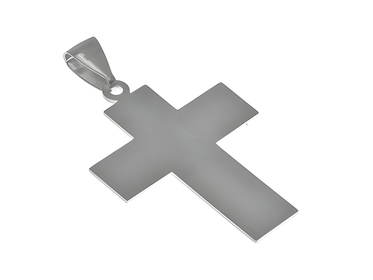 Anhänger aus Sterling Silber in Kreuzform, mattiert und rhodiniert, mit dem Motiv Vater unser, Hersteller Juwelier Harnisch, elegantes und zeitloses Design. – Ansicht 2