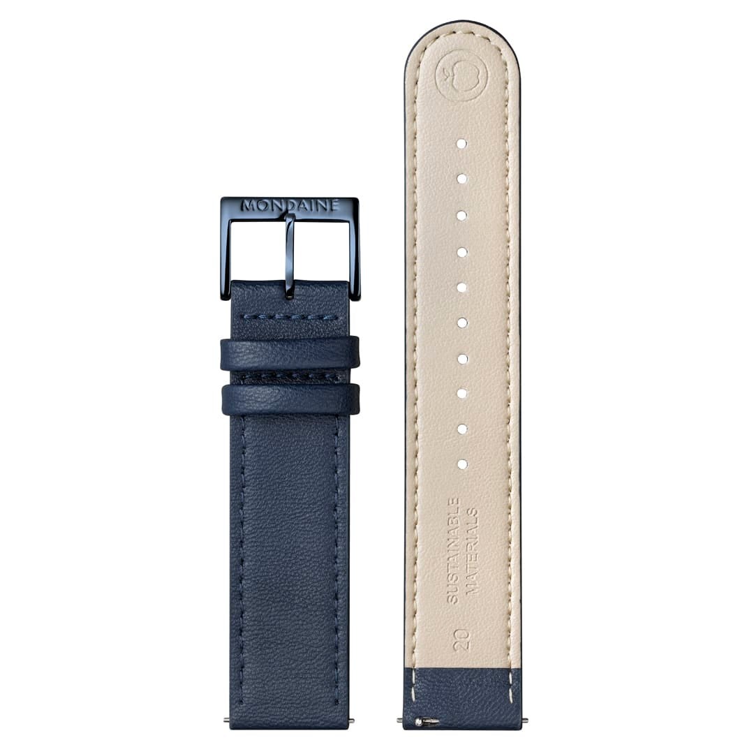 Mondaine Uhren Lederarmband - veganes Apfelleder Blau - 20 mm – Ansicht 2