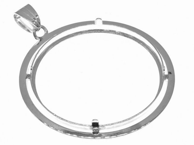 Münzfassung Anhänger diamantiert aus 925 Sterling Silber für Münzen bis 34 mm Durchmesser, passend bis 3,5 cm, hergestellt von Juwelier Harnisch.
