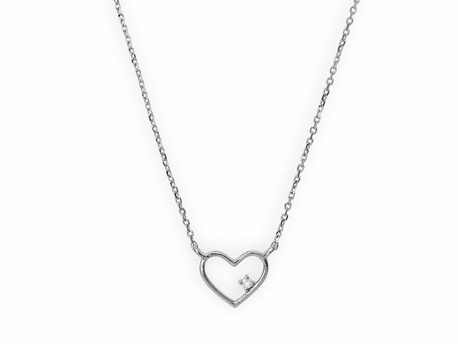Xenox Weißgold Kette XG4209 42 cm HEART aus 375 Weißgold mit filigraner Karreekette und kleiner Diamantbesetzung im Herzen, elegante und zeitlose Schmuckstück für besondere Anlässe.