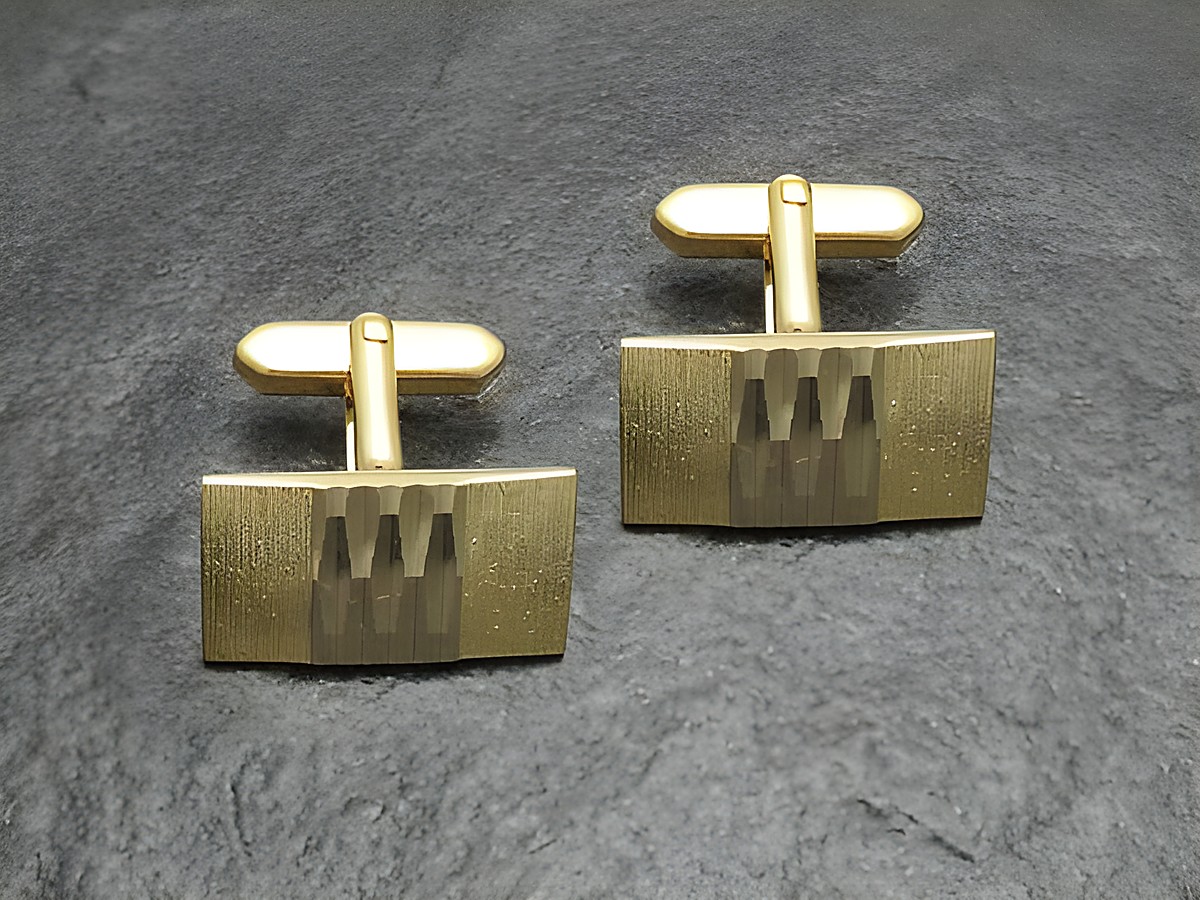 Manschettenknöpfe vergoldet - klassisch 70er selten, Hersteller: Juwelier Harnisch, goldfarben mit strukturiertem Design und schwenkbarem Verschluss, ideal für elegante Anlässe.