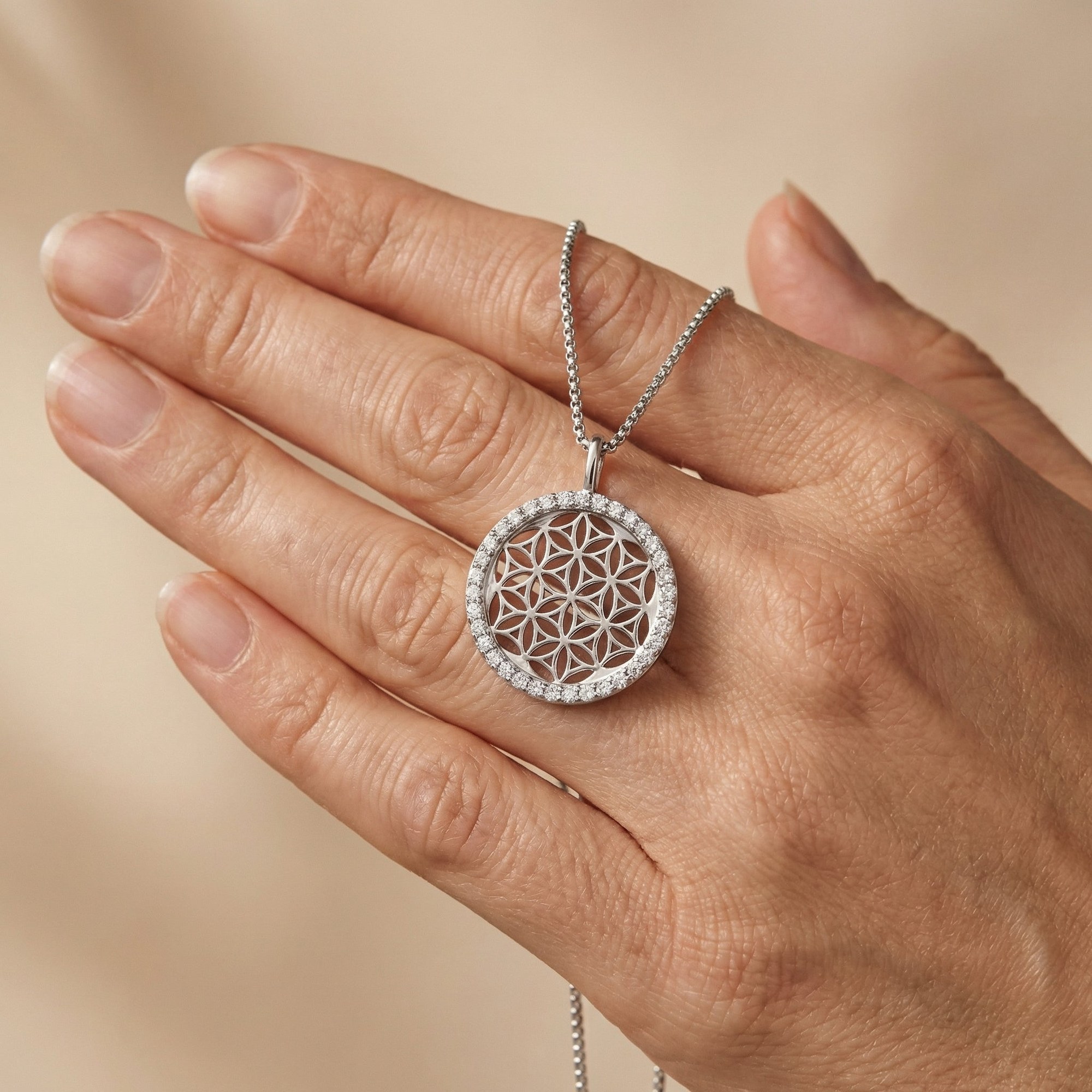 Engelsrufer LEBENSBLUME Kette mit Zirkonia - Silber rhodiniert 21 mm 45cm – Ansicht 5
