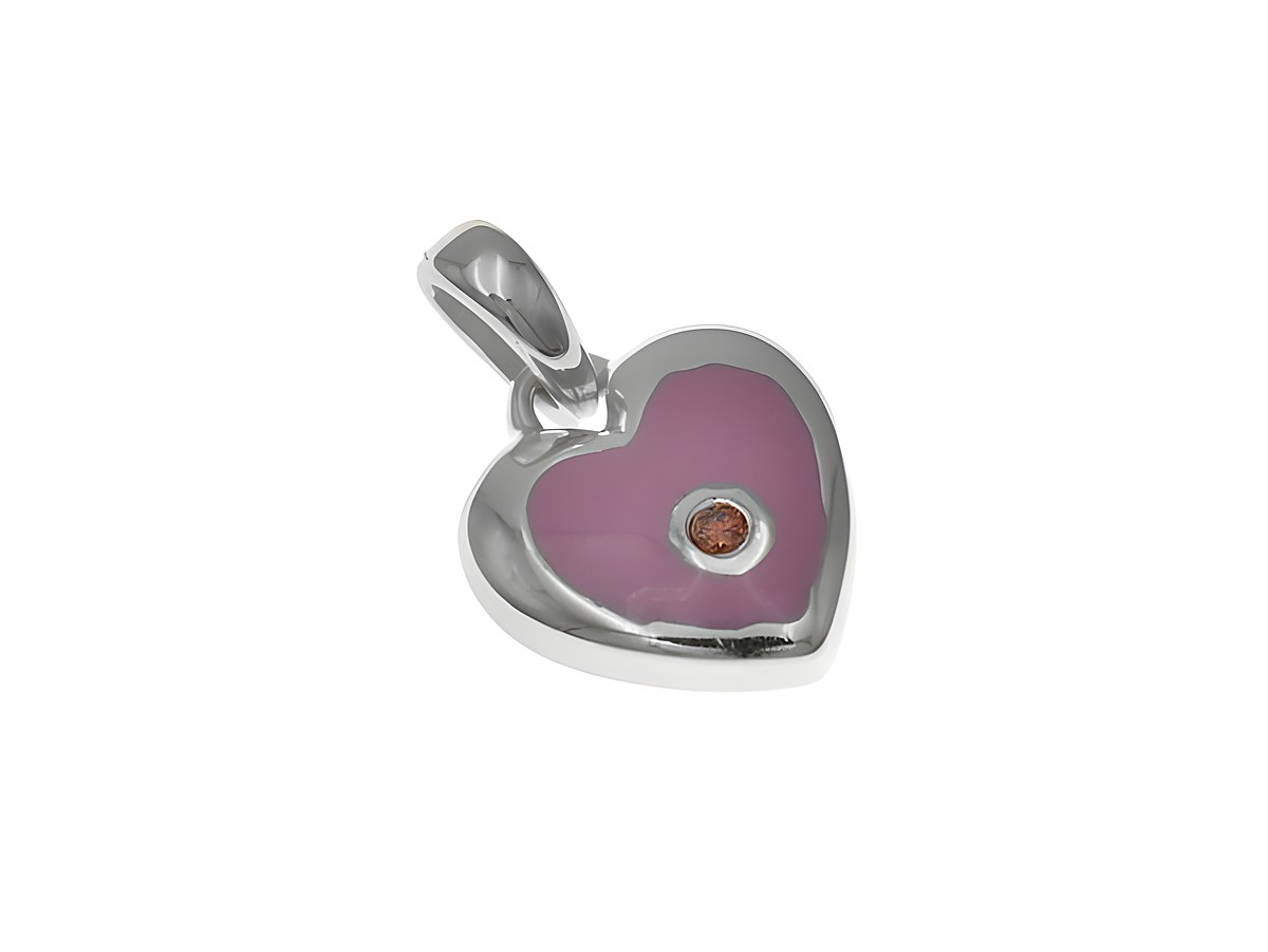 Herzanhänger in Silber rhodiniert mit verspieltem pinkem Lack und Zirkonia für Kinder, Hersteller Juwelier Harnisch. Ideal als modisches Accessoire.