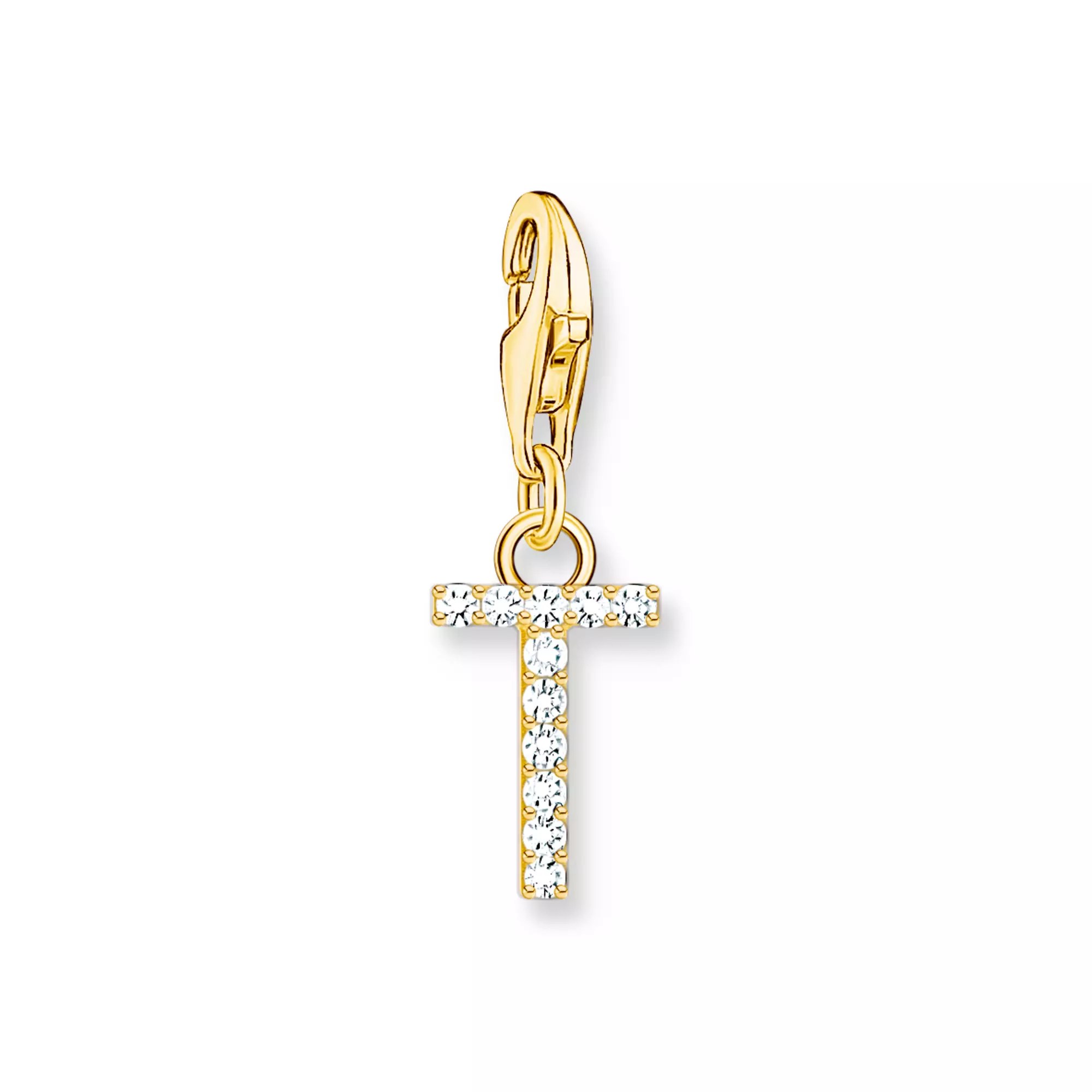 Thomas Sabo Charm-Anhänger - funkelnder Buchstabe T - Silber Gelbgold verg. & Zirkonia - Weiß