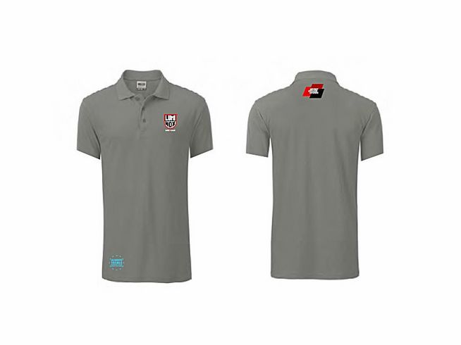 Luminox Polo Shirt für Männer in grauer Farbe, Vorderseite mit Logoaufdruck, Rückseite schlicht gehalten, ideal für Freizeit und sportliche Aktivitäten, hergestellt von Luminox, inklusive Uhrenbox.