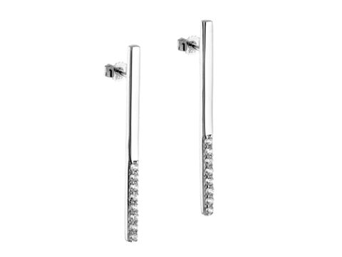 Stab Ohrstecker mit Zirkonia in Weiß, charmantem Design aus Silber, rhodiniert, hergestellt von Juwelier Harnisch, perfekt für elegante Anlässe.