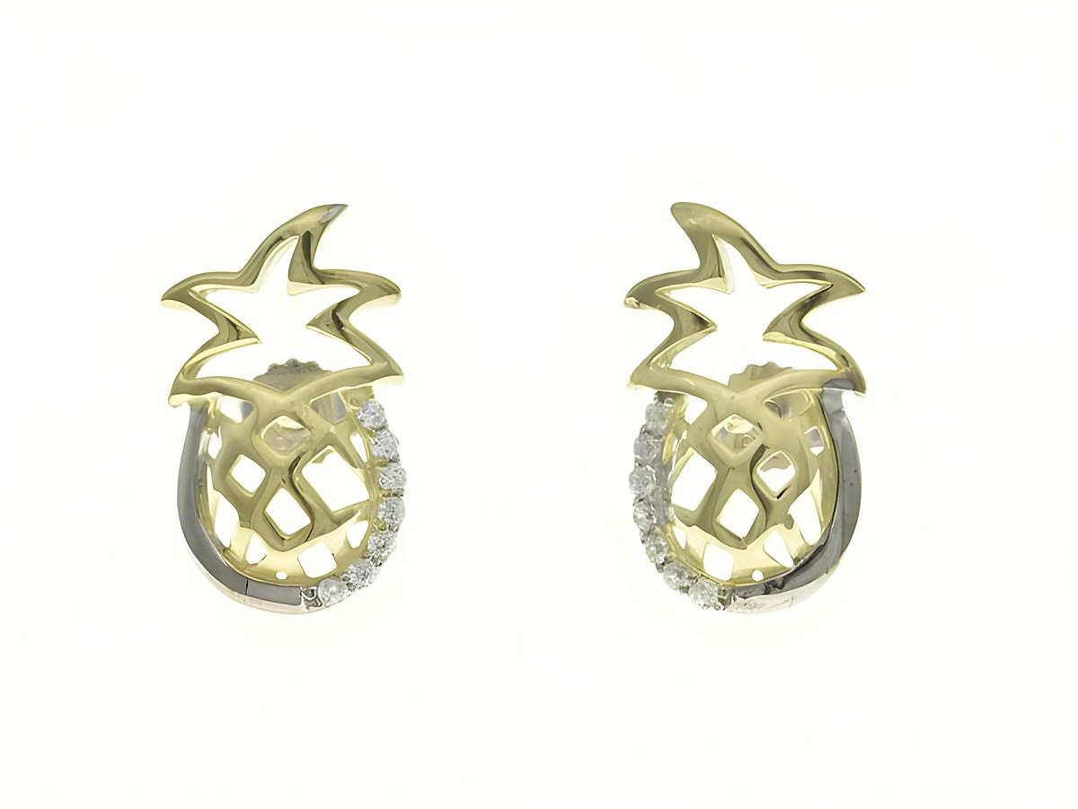 Ohrstecker in Form von Ananas aus Sterling Silber Bicolor mit rhodinierten Elementen und Zirkonia verziert, elegant und verspielt, ideal für modische Akzente.