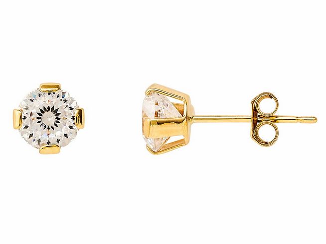 Elegante Xenox XG14K4076G Ohrstecker aus 585er Gelbgold, poliert mit funkelndem Zirkonia, ideal für einen stilvollen Auftritt.