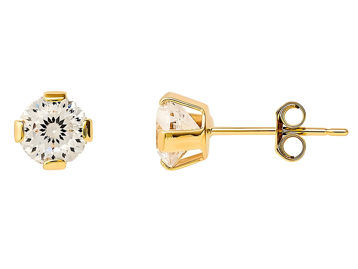 Elegante Xenox XG14K4076G Ohrstecker aus 585er Gelbgold, poliert mit funkelndem Zirkonia, ideal für einen stilvollen Auftritt.