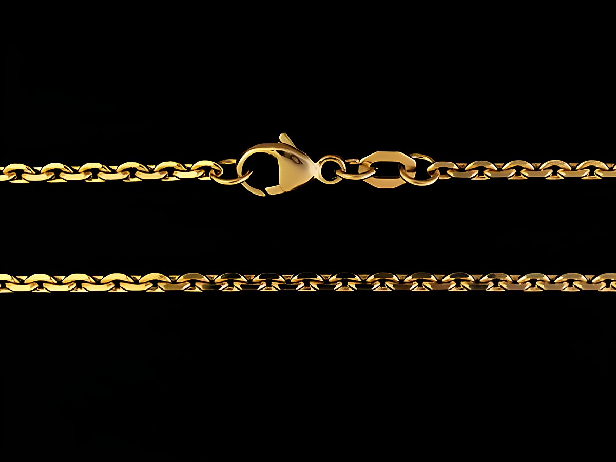 Anker Kette aus Gold 750, diamantiert, 50 cm lang, mit den Maßen 2,1 x 2,1 mm, vom Hersteller Juwelier Harnisch, zeigt einen fein gearbeiteten Verschluss.